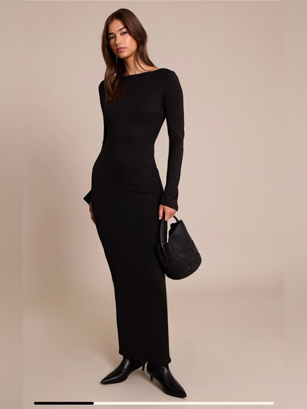 PrettyLittleThing Black Long Sleeve Fitted Maxi Dress